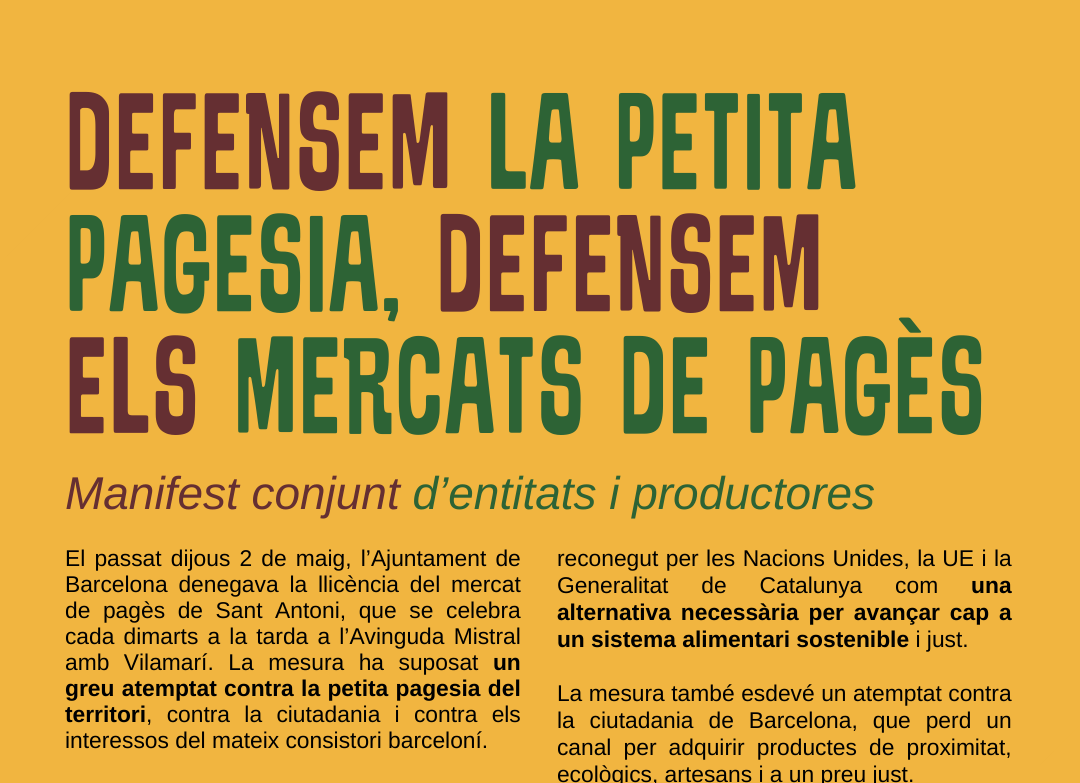 Defensem la petita pagesia, defensem els mercats de pagès: manifest conjunt d’entitats i productores